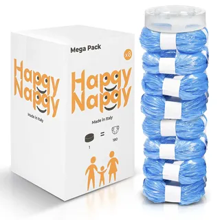my happy nappy Nachfüllkassetten für Angelcare x8 - 【Kompatibel mit dem Windelentsorgungssystem Angelcare - NEIN DRESS-UP】- 8 Duftende Beutel mit Anti-Geruchsbehandlung und 1 Korb inklusive - Made in Italy