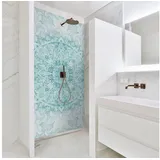 Bilderdepot24 Duschrückwand Mandala Aquarell Ornament türkis, (1-tlg., 0,61 mm starke Folie selbstklebend Wandpaneele Dusche versch. Größen), fugenlose & wasserfeste Motiv Rückwand Wandverkleidung für Duschkabine beige 80 cm x 200 cm