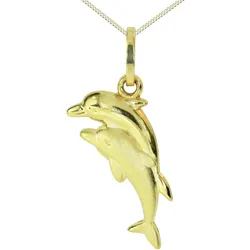 Kette mit Anhänger OSTSEE-SCHMUCK "Ostsee-Schmuck Kette mit Anhänger Delphinpaar" Gr. 45, gold (goldfarben), Halsketten, Damen, 45cm, Gelbgold 333, L: 42cm