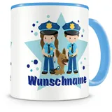 Samunshi® Kindertasse mit Namen Tasse Polizei Personalisierte Tasse mit Namen Kinder Kinderbecher mit Namen Kindergarten blau 300ml