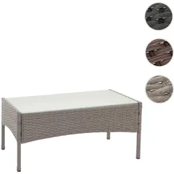 Poly-Rattan Gartentisch Halden, Beistelltisch Tisch mit Glasplatte ~ grau