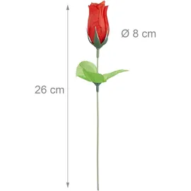 Relaxdays Kunstrosen rot, 48 Stück mit Stiel und Blättern, rote Köpfe, H: 26 cm, red,