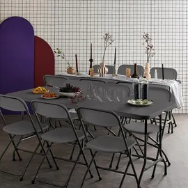 sweeek - 2er-Set Partytischen aus Kunststoff + 12 Stühle, zusammenklappbar - Dunkelgrau - Dunkelgrau/Weiß