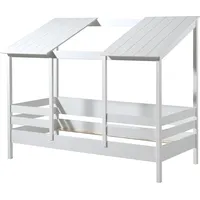 möbelando Hausbett >HAUSBETT< in Weiß aus Massiv Kiefer und MDF - 214,2x174x105,3 (BxHxT) - Weiß