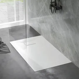 luxebath Duschwanne 120x90 cm Weiß mit Ablaufgarnitur, SMC Duschtasse Brausewanne H:30 mm, Design Brausetasse Anti-Rutsch-Oberfläche in Schieferoptik