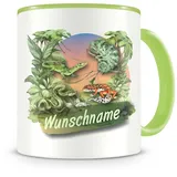 Samunshi® Kindertasse mit Namen Tasse Gecko und Chamäleon Personalisierte Tasse mit Namen Kinder Kinderbecher mit Namen Kindergarten grün 300ml