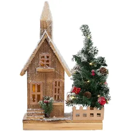 ECD Germany Dekorative Holz-weihnachtshaus Led-beleuchtung, 27x11x44 cm,