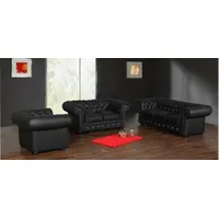 JVmoebel Chesterfield-Sofa Chesterfield Sofagarnitur Sitz 3+2+1 Garnitur Kristallsteine Sofort, 3 Teile, Made in Europa schwarz
