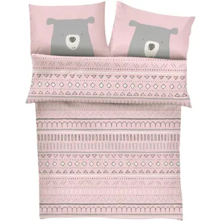 S.Oliver Junior, Grau, rosa 100, Baumwolle hochwertiger Makosatin 2 teiliges Set aus Babybettwäsche 135x100 cm, und Kissen 40x60 cm Reißverschluss