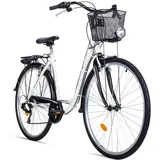 Bergsteiger Florenz 28 Zoll Damenfahrrad mit Korb, Beleuchtung & Schaltung, ab 160 cm - weiß
