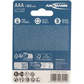 Ansmann Telefon Akku AAA NiMH 800mAh ideal für schnurlose DECT Telefon