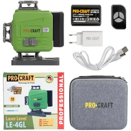 PROCRAFT LE-4GL Akku Kreuzlinienlaser 3,7 V 40 m grün selbstnivellierend
