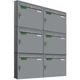 AL Briefkastensysteme Basic 6er Briefkasten RAL 9006 Weiß inkl. Zeitungsfach