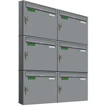 AL Briefkastensysteme Basic 6er Briefkasten RAL 9006 Weiß inkl. Zeitungsfach