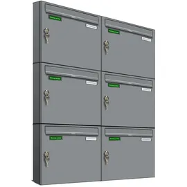 AL Briefkastensysteme Basic 6er Briefkasten RAL 9006 Weiß inkl. Zeitungsfach