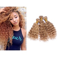 Mila 3 Bundles/Lot Echthaar Natural Tressen Lockig Extensions Honigblond 27# Brasilianisches Hair Weave Deep Wave Style 300gram (22"24"26")