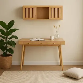 - Sans marque/Générique - Hängeregal mit Schiebetüren Wandregal aus Bambus Badezimmerregal Küchenregal Regal im Japandi Stil 93x20x33cm Natural