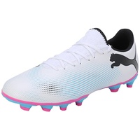 Puma Future 7 Play Fg/Ag Soccer Shoes, Puma White-Puma Black-Poison Pink, 39 EU