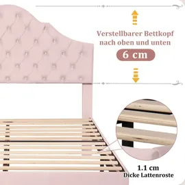 XDOVET Polsterbett mit Lattenrost und Kopfteil, Polsterbett mit höhenverstellbares Kopfteil, Holzlattenunterstützung,140*200cm - Rosa