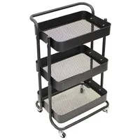 Perel - Küchenwagen Metall Schwarz auf Rollen mit 3