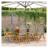 vidaXL Gartenstuhl Verstellbar 8 Stk. Grau Poly Rattan Massivholz