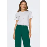 Only Kurzarmshirt "ONLKETTY LIFE S/S O-NECK TOP JRS NOOS", Damen, Gr. S, hellweiß aop:heart, Jersey, Obermaterial: 100% Baumwolle, bedruckt, regular fit normal, Rundhals, Shirts