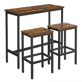 VASAGLE Stehtisch mit 2 Hocker Braun-Schwarz
