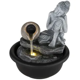 GLOBO Brunnen Fontana Buddha Kunststoff Schwarz Matt