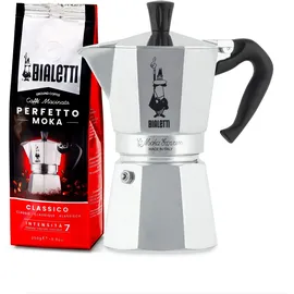 Bialetti Moka Express 6 Tassen silber inkl. Perfetto Moka Classico 250 g