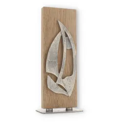 Pokal Zamakfigur Segeln silber auf Holzbrett 25,0cm