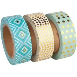 Rayher Washi Tape Set 3 Rollen 15 mm 10 m mint/gold