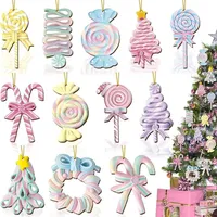 Weihnachtsschmuck in Form von Süßigkeiten, pastellfarbene Lollis als Weihnachtsbaumschmuck, hängende Zuckerstangen aus Holz als Deko-Elemente für Weihnachtsfeiern und als Geschenkidee (24pcs/2sets)