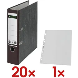 Leitz 20x Ordner »1080« inkl. Prospekthüllen »Recycle« 4021 A4 Maxi genarbt - 25 Stück braun, 8x31.8x28.5 cm
