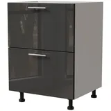 Feldmann-Wohnen Auszugsunterschrank Essen (D2A/60/1A, 2 Schubladen + Innenschublade, HETTICH InnoTech Atira, 1-St., moderne Optik, lackierte Fronten) 60x50x82cm weiß - graphit Hochglanz (ES-D2A/60/1A) grau