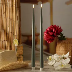 LED Stabkerzen ELLA - Echtwachs - realistische 3D Flamme - H: 38cm - salbeigrün ...