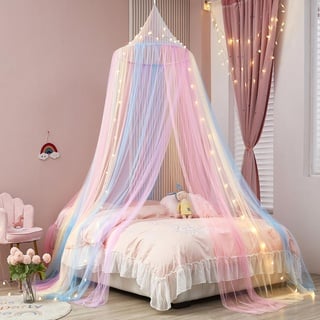 ZIQINPSQ Bed Canopy for Girls,Rainbow Canopy for Bed,Princess Mosquito Net Play Tent for Kids,Hanging Bed Net Cover for Girls Room Decor. (Regenbogen)