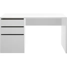 Dmora Schreibtisch Dgabbi, Mehrzweckschreibtisch für Büro oder Schlafzimmer, linearer Arbeitstisch mit 2 Schubladen und 1 Tür, 139 x 60 x 75 cm, Weiß