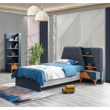 JV Möbel Kinderbett 3tlg. Schlafzimmer Set 90 x 200 cm Holz blau