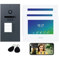 2 Draht BUS Video Türsprechanlage mit RFID für 3 Familienhaus WLAN - Außenstation in Anthrazit 3x Monitor WLAN Schnittstelle