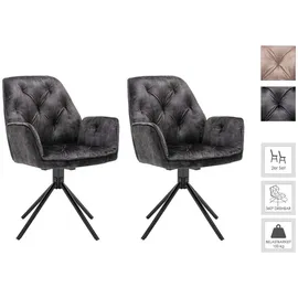 byLIVING Esszimmerstuhl SARINA 2er Set, Samtbezug anthrazit, schwarz