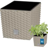 KOTARBAU® Blumentöpfe 4 L Mocca Höhe: 17 cm Pflanzentopf aus Kunststoff Übertopf mit Innentopf Blumentopf Set wie Rattan Pflanzentopf Innen Außen