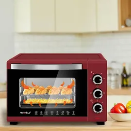 Woltu Mini Backofen 21 L, elektrischer Minibackofen, Miniofen, Pizzaofen, 1280 W, 100-230 °C, Timer 60 Min., Ober-/Unterhitze, Doppelverglasung, Rot