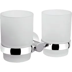 Doppelbecher Eight (Ausführung: Doppelglashalter Eight Glas klar Messing verchromt)