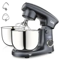 Camic Küchenmaschine mit LED-Display, Zeit Einstellen, Knetmaschine mit Rührhaken, Knethaken, Schlagbesen, 10 Stufen, 2 Edelstahlschüsseln 4L+5L, 800 Watt, für Teig, Brot, Pizza, Kuchen, Grau