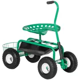 Outsunny Fahrbarer Gartensitz mit Gartengeräteablage grün 98L x 45B x 87H cm