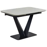 Novel Esstisch, Schwarz, Weiß, Metall, Keramik, rechteckig, eckig, Bodenplatte, 90x76x120-180 cm, ausziehbar, Esszimmer, Tische, Esstische, Esstische ausziehbar