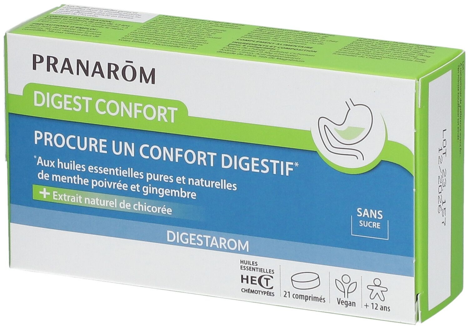 Pranarôm - Digestarom - Digest Confort - Procure Un Confort Digestif - Ätherisches Öl aus Pfefferminze und Ingwer 100% Rein Und Natürlich - Natürlicher Extrakt aus Chicorée - Vegan - 21 Tabletten