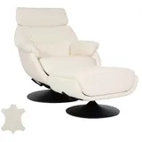 Mendler Relaxsessel mit Hocker HWC-K99, Fernsehsessel Sessel, Wippfunktion drehbar, Metall Echtleder/Kunstleder ~ creme-weiß
