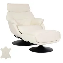 Mendler Relaxsessel mit Hocker HWC-K99, Fernsehsessel Sessel, Wippfunktion drehbar, Metall Echtleder/Kunstleder ~ creme-weiß