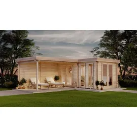 FinnTherm Saunahaus Quinta ISO Gartensauna 3 Sitzbänke aus Holz, Sauna mit 44 mm Wandstärke Außensauna